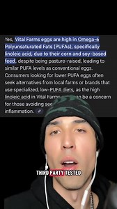 Vital Farms eggs might look “healthy”... but here’s the issue: the feed. 🍳❌ Vital Farms confirmed their supplemental feed is primarily corn and soybean meal. While they add paprika and marigold for that deep orange yolk color, don't let the "optical illusion" fool you. Why the feed matters: What a hen eats directly dictates the fatty acid profile of the egg. Because chickens are monogastric (like us), they deposit the polyunsaturated fats (PUFAs) from their diet directly into the yolk. The Infl
