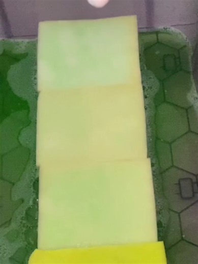 Foam Sponge Squeezing ASMR with Green Cleaning Suds