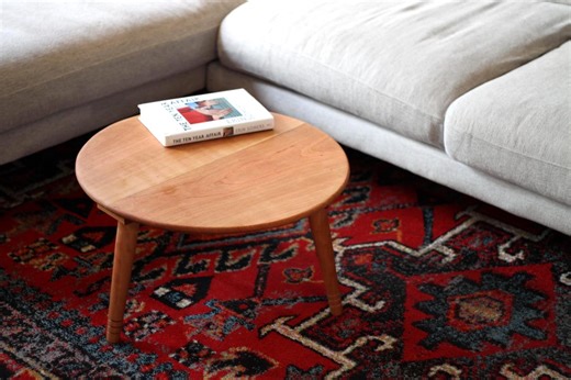 Low Circular Coffee Table - Natural Cherry Wood Living Room Table - Etsy UK