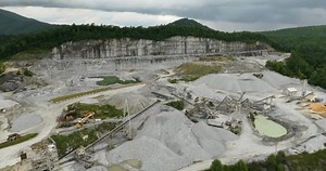 Limestone quarry at industrial open-pit mining site In North Carolina Appalachians, USA
