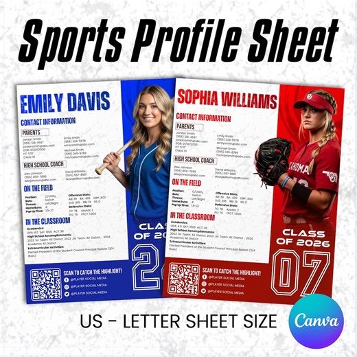 Sports Profile Sheet Template, Athlete Player Profile Sheet Resume, Sports Recruiting Card, Softball Player, Athletic Resume, Sports Resume - Etsy Australia