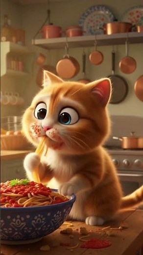 Funny Cat Eating Spaghetti 🍝🤣 | Cutest Cat Ever! #shorts