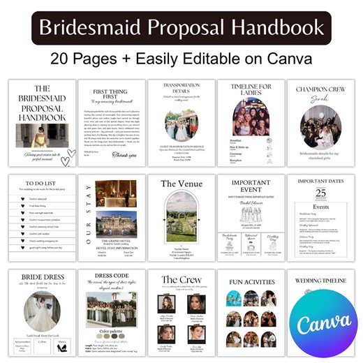 Bridesmaid Proposal Handbook Template, Canva Editable Bridesmaid Proposal Guide, Wedding Checklist, Itinerary, Timeline, Bridesmaid Booklet - Etsy