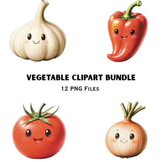 Vegetable PNG Bundle | Cartoon Veggies Graphics | Food Illustration Pack Set - Etsy