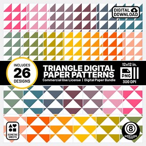 Retro Rainbow Triangle Patterns Digital Papers Seamless Scrapbook Printable Pngs ZLCV Style - Etsy