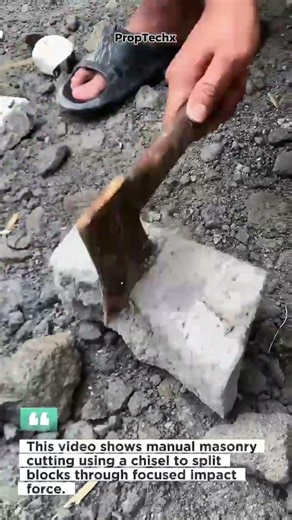Manual Masonry Block Cutting with Hand Chisel #construction #masonry #tools