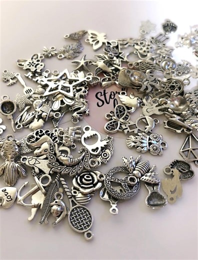 100 Pcs Assorted Silver Charms for Jewelry Making - Etsy