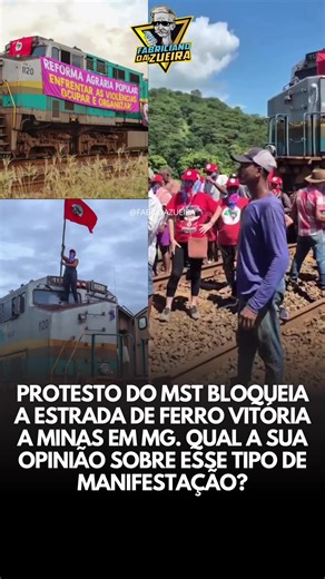 Uma manifestação do MST bloqueou, na manhã desta segunda-feira (9), um trecho da Estrada de Ferro Vitória a Minas, na cidade de Tumiritinga (MG). Manifestantes ocuparam os trilhos e chegaram a subir em uma locomotiva, interrompendo a circulação dos trens, incluindo o trem de passageiros. Com a interdição da via, a circulação ferroviária foi interrompida e equipes de segurança foram acionadas para o local. Nota da Vale: A Vale informou que a circulação do Trem de Passageiros da Estrada de Ferro V