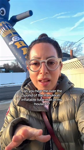 Can you hear me over the sound of the inflatable Chanukah tube man???? 🤣🤣🤣🤣 I think we’ll be donating this guy to the kids school because it’s wayyyyyyyy too loud for our house! | The Real Melinda Strauss