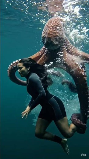 A girl fighting octopus #ocean #octopos