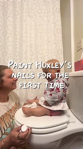 Huxley watched mommy paint her toes & nails and wanted her own painted! She sat so well I was surprised and she’s still obsessed showing everyone her nails and toes saying “purple” 🥹 @Olive & June #dwarfism #CHH #medicalmom #toddlersoftiktok #nailday