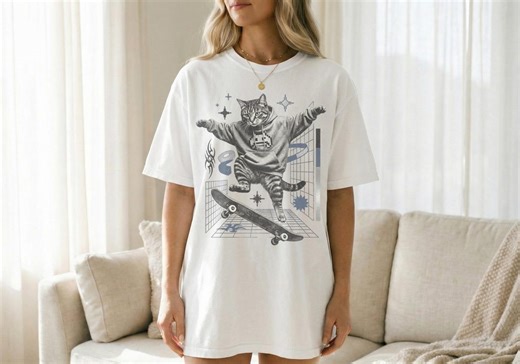 Vintage Skateboard Tabby Cat Shirt, Retro Skater Kitty Cat Lover Skateboarding Sweatshirt - Etsy