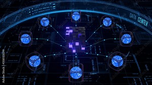 Cube animation database server. Information technology concept. Global internet worldwide. Animation 4K