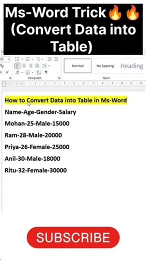Ms-Word Trick🤔#Convert Data into Table Ms-Word#msword#mswordforbeginners#mswordtrick#mswordtutorial