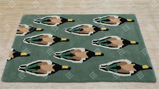 Hand Tufted Duck Pattern Wool Rug, Green Animal Motif Area Rug, Modern Farmhouse Decor Carpet for Living Room, Bedroom & Boho Home Decor - Etsy