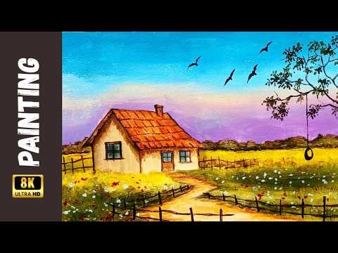 How to Paint a Peaceful Countryside Landscape | Easy Step by Step Tutorial