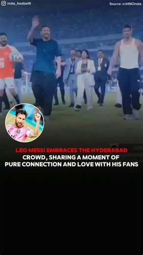 @india_footballll on Instagram: "Lionel Messi shared a heartfelt moment with the Hyderabad crowd, embracing the love and energy pouring from the stands. Smiles, cheers, and waving hands turned the stadium electric as the legend connected deeply with his fans, creating memories that will live forever in Indian football history. Source:x/@INCIndia"