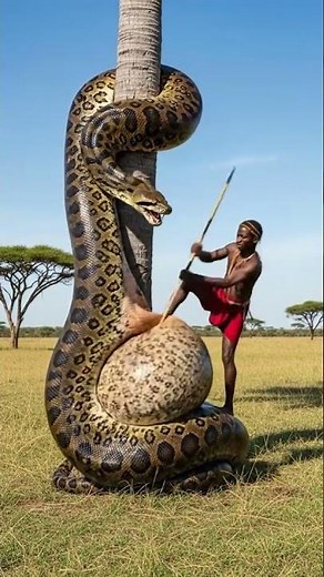 Giant Anaconda Wrapped Around Tree at Noon — Man Attempts a Bold Rescue