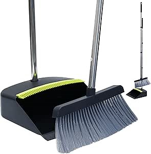 Broom and Dustpan Set for Home, 51" Long Handle Broom Combo with Comb Teeth, Soft Bristle Broom Stand up Stand Dust Pans Set, Portable Broom and Dustpan Combo for Kitchen Lobby Floor Use
