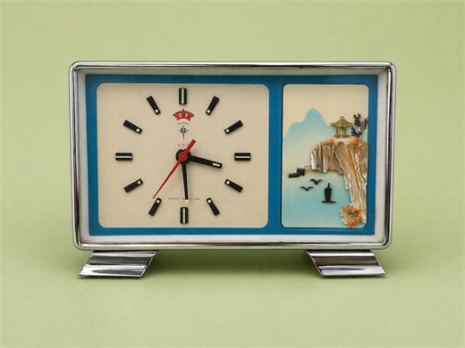 Vintage Polaris Desk Clock Asian Scenic Mantel Clock Retro Chrome Table Clock Mid Century Pagoda Landscape Collectible - Etsy