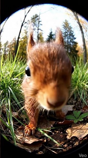 Squirrel Looks Into the Camera Through a Fisheye Lens
