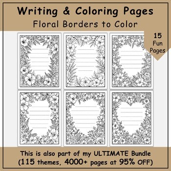Flower Border Writing & Coloring Sheets | Relaxing & Creative Journaling Pages