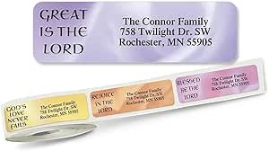 Praises Religious Rolled Personalized Return Address Mailing Labels with Dispenser, Set of 250, 5 Designs, Small ¾ x 2½ Inch Size, Custom Self-Adhesive Sticker Roll, by Colorful Images