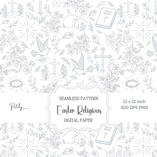 Christian Easter Toile Seamless Pattern, Religious Digital Paper, Blue and White Faith Design - Etsy UK