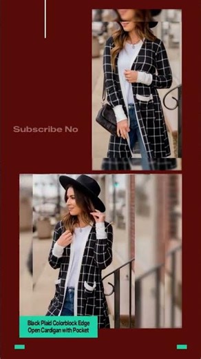 Black Plaid Colorblock Edge Open Cardigan with Pocket