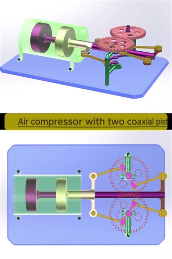 Air Compressor with Two Coaxial Pistons | Compressor Mechanism ⚙️ #shorts