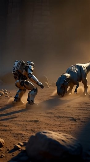 What would happen if robots fought dinosaurs? #robot #dinosaur #animation #aivideo #viral #trending