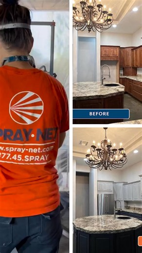 ⭐️AS SEEN ON NETFLIX'S INSTANT DREAM HOME ⭐️ Our permanent paint solution for kitchen cabinets can update the look of your kitchen without the cost, downtime or mess of a huge kitchen reno! ✨ ✅ Beautiful like-new finish with NO streaks ✅ Scratch and stain resistant ✅ All projects backed by our 15-YEAR NO-PEEL warranty Book your free, no-obligations quote to secure a spot for this summer season! | Spray-Net | Facebook