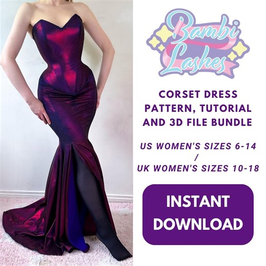 Corseted Dress Cosplay Pattern and Tutorial, Corset Sewing Pattern and Tutorial, Glamorous Dress, Evening Dress (PDF Pattern) - Etsy