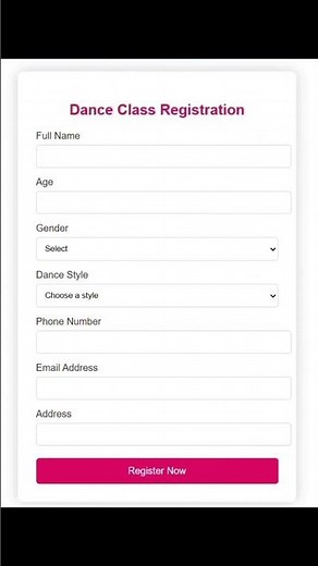 🔥 Dance Class Registration Form Using HTML & CSS | Clean & Modern UI Design #htmlcss #registration