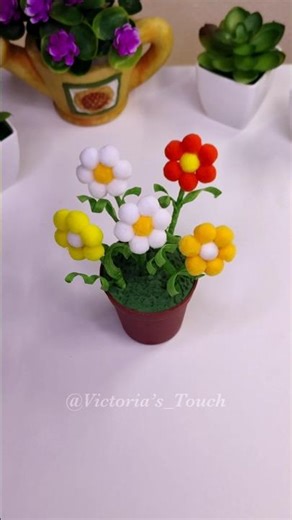DIY Mini Pom Pom Flowers in a Pot 🌸 #diy #homedecor #shorts #diycrafts #decor