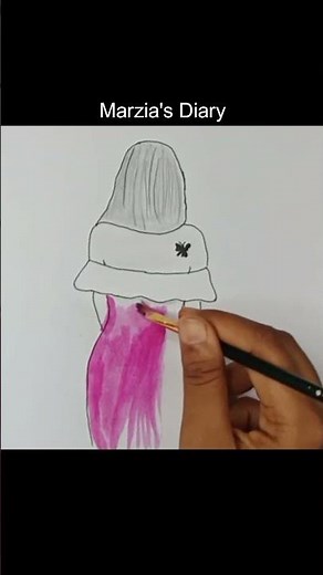 🌧️ Lonely Girl Walking with Red Scarf | Emotional Pencil Art | Marzia’s Diary