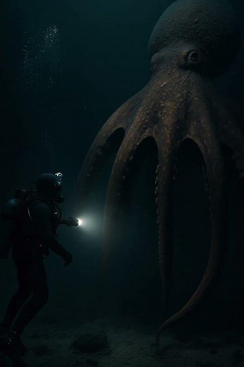 Unbelievable! Giant Octopus Stuns Diver in Deep Sea Face-Off! 🐙😱🤿