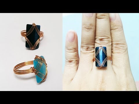 Ring with rectangular cabochon - easy jewelry making from copper wire 386
