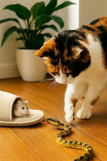 Cat vs Snake vs Hamster: The Cutest Standoff Ever