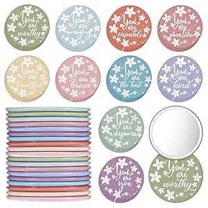 Unittype 30 Pcs 2.76 Inch Inspirational Compact Mirror Bulk Small Pocket Mirrors Mini Purse Makeup Mirror Employee Appreciation Gifts for Women Coworker Team Staff Teacher Nurse(Daisy)