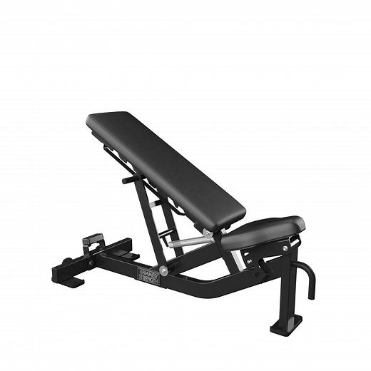 The Hammer Strength Home Multi Adjustable Bench is the ideal home weight bench for the lifter that needs variety and stability in their strength training routines. With 7 different back pad positions, this bench is a centerpiece for elite training at home. | Hammer Strength