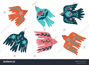 Set Spring Floral Flying Birds On Stock Vector (Royalty Free) 2409487021 | Shutterstock