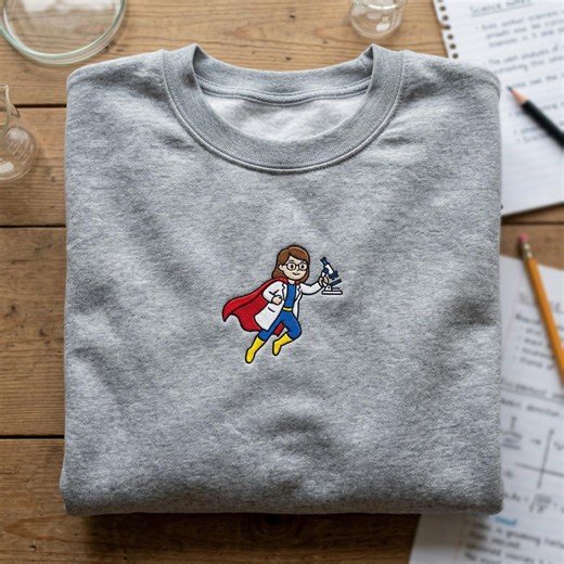Embroidered Female Scientist Sweatshirt, Science Hero Hoodie, Lab Tech Gift, Biology Teacher Gift, Super Researcher Crewneck - Etsy