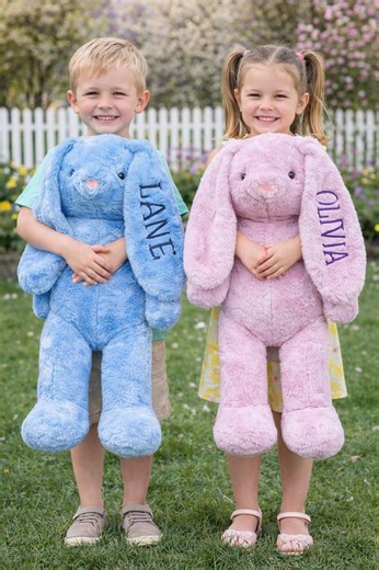 Personalized Easter Bunny, Embroidered Rabbit, Plush Stuffed Bunny - Etsy