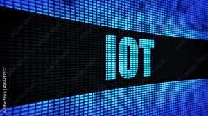 Iot Side Text Scrolling on Light Blue Digital LED Display Board Pixel Light Screen Looped Animation 4K Background. Sign Board , Blinking Light, Pixel Monitor . LED Wall Pannel