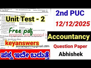 2nd puc accountancy unit test 2 question paper with answers 2025 important questions kseab
