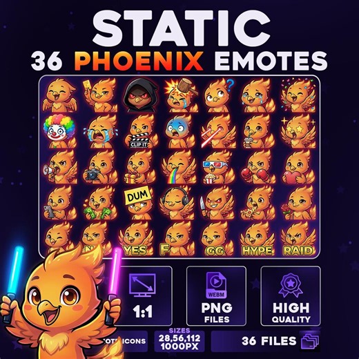 36 PHOENIX Mega Bundle Emotes PNG Bundle for Streamers, Twitch, Discord, Kick, Youtube | Kawaii Chibi Phoenix Emote Bundle Chat Pack - Etsy