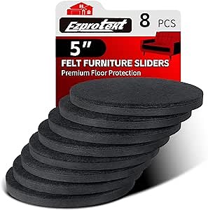 Ezprotekt 5" Round Felt Furniture Movers Sliders for Hardwood Floors, 8 Pcs Reusable Felt Furniture Moving Pads for Heavy Duty Bed Sofa Fridge Couch, Move Item Easily and Quickly (Black)
