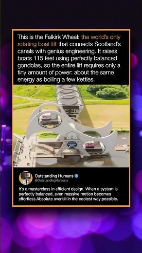 This is the Falkirk Wheel: the world's only rotating boat lift that connects Scotland's canals with