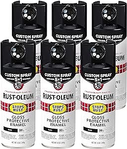 Rust-Oleum 376884-6PK Stops Rust Custom Spray 5-in-1 Spray Paint, 12 oz, Gloss Black, (Pack of 6)